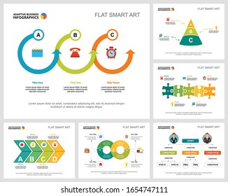 Colorful startup and management infographic charts set. Business design elements for presentation slide templates. Consulting concept can be used for annual report, flyer layout and banner design.