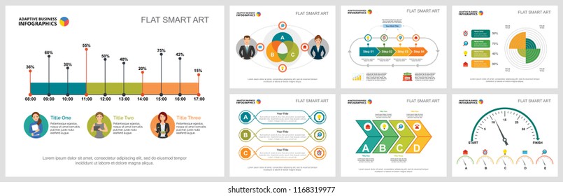 Colorful startup or strategy concept infographic charts set. Business design elements for presentation slide templates. Can be used for financial report, workflow layout and brochure design.