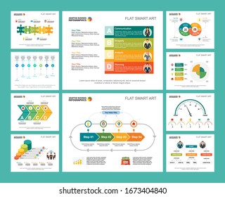 Colorful startup or strategy concept infographic charts set. Business design elements for presentation slide templates. Can be used for financial report, workflow layout and brochure design.