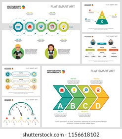 Colorful startup or workflow concept infographic charts set. Business design elements for presentation slide templates. Can be used for financial report, workflow layout and brochure design.