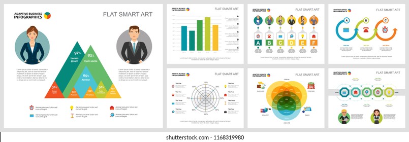 Colorful startup or workflow concept infographic charts set. Business design elements for presentation slide templates. Can be used for financial report, workflow layout and brochure design.