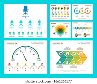 Conjunto de gráficos infográficos de conceptos de inicio o flujo de trabajo coloridos. Elementos de diseño empresarial para plantillas de diapositivas de presentación. Se puede utilizar para el diseño de informes financieros, flujos de trabajo y folletos.