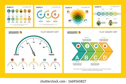 Colorful startup or workflow concept infographic charts set. Business design elements for presentation slide templates. Can be used for financial report, workflow layout and brochure design.