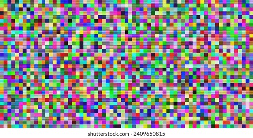 Colorful Static Pixel Noise TV. VHS Glitch Pixel Texture Screen. Static Video Noise. Color Pattern Background. No Signal Vector Illustration.