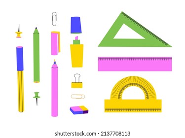 Colorful Stationery Set. School Equipment. Office Supply.