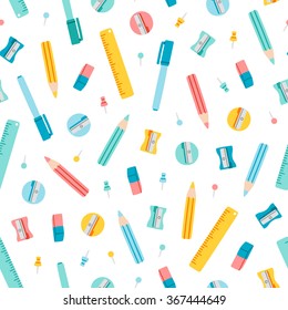 Colorful stationery supplies seamless pattern