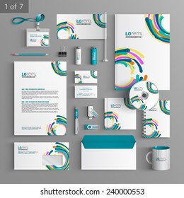 Colorful stationery template design with art round elements. Documentation for business.