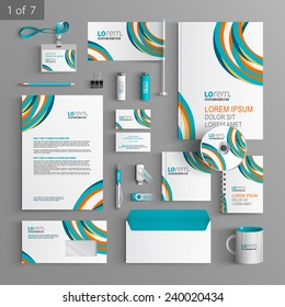 Colorful stationery template design with art round lines. Documentation for business.