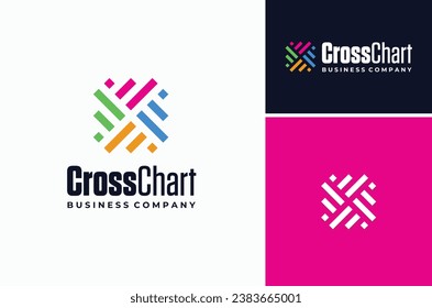 Colorful Statistic Economy Business Chart Bar Diagram Cross Woven Pattern Logo Design