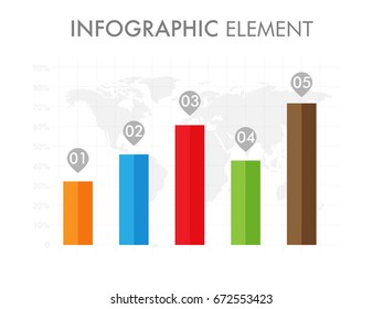 Colorful statistical bar chart infographic element on world map background for Business.