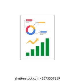 Colorful Statistical Charts And Growth Graphs In Flat Vector Illustration Symbolizing Analytics, Business Performance, And Data Visualization, Isolated On White Background