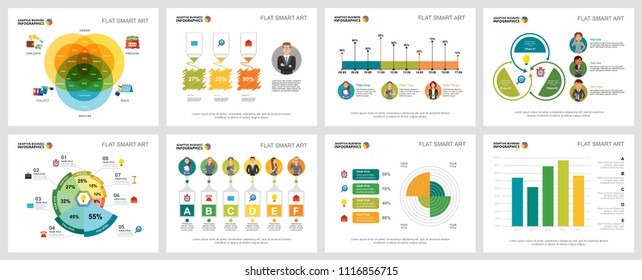 Colorful statistics or analysis concept infographic charts set. Business design elements for presentation slide templates. For corporate report, advertising, leaflet layout and poster design.