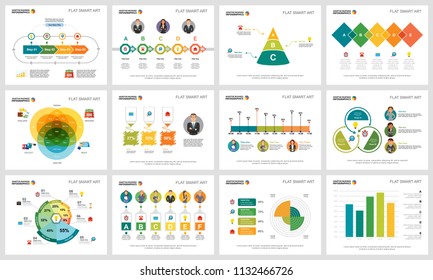 Colorful statistics or analysis concept infographic charts set. Business design elements for presentation slide templates. For corporate report, advertising, leaflet layout and poster design.
