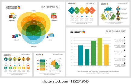 Colorful statistics or analysis concept infographic charts set. Business design elements for presentation slide templates. For corporate report, advertising, leaflet layout and poster design.