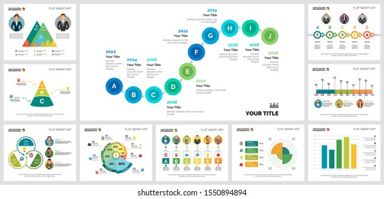 Colorful statistics or analysis concept infographic charts set. Business design elements for presentation slide templates. For corporate report, advertising, leaflet layout and poster design.