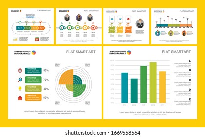 Colorful statistics or analysis concept infographic charts set. Business design elements for presentation slide templates. For corporate report, advertising, leaflet layout and poster design.