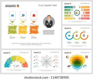 Colorful statistics or economy concept infographic charts set. Business design elements for presentation slide templates. For corporate report, advertising, leaflet layout and poster design.