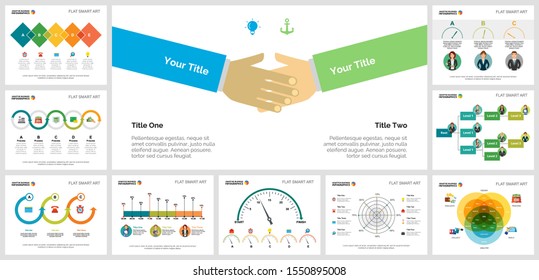 Colorful statistics or economy concept infographic charts set. Business design elements for presentation slide templates. For corporate report, advertising, leaflet layout and poster design.