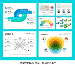 Colorful statistics or economy concept infographic charts set. Business design elements for presentation slide templates. For corporate report, advertising, leaflet layout and poster design.