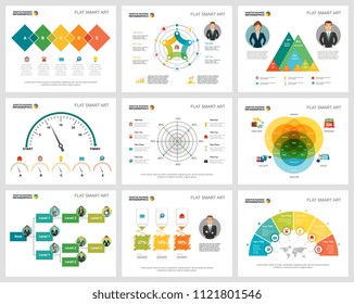 Colorful statistics or logistics concept infographic charts set. Business design elements for presentation slide templates. Can be used for financial report, workflow layout and brochure design.
