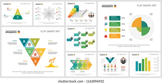 Colorful statistics and logistics infographic charts set. Business design elements for presentation slide templates. Consulting concept can be used for annual report, flyer layout and banner design.