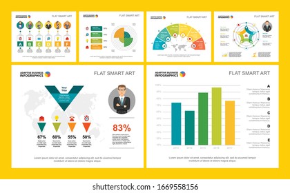 Colorful statistics and logistics infographic charts set. Business design elements for presentation slide templates. Consulting concept can be used for annual report, flyer layout and banner design.