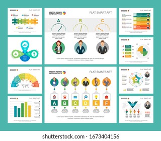 Colorful statistics and logistics infographic charts set. Business design elements for presentation slide templates. Consulting concept can be used for annual report, flyer layout and banner design.