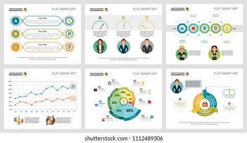 Colorful statistics or research concept infographic charts set. Business design elements for presentation slide templates. For corporate report, advertising, leaflet layout and poster design.