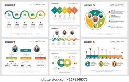 Colorful statistics or teamwork concept infographic charts set. Business design elements for presentation slide templates. For corporate report, advertising, leaflet layout and poster design.