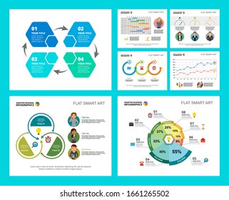 Colorful statistics or teamwork concept infographic charts set. Business design elements for presentation slide templates. For corporate report, advertising, leaflet layout and poster design.