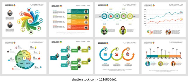 Colorful statistics or training concept infographic charts set. Business design elements for presentation slide templates. For corporate report, advertising, leaflet layout and poster design.