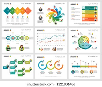 Colorful statistics or training concept infographic charts set. Business design elements for presentation slide templates. For corporate report, advertising, leaflet layout and poster design.