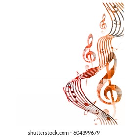 Colorful stave with music notes and g-clef isolated vector illustration. Music background for poster, brochure, banner, flyer, concert, music festival