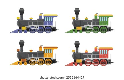 Colorful Steam Train Illustrations Showcasing Vintage Locomotive Designs