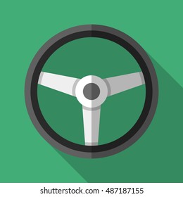 Colorful steering wheel icon in modern flat style with long shadow. Car parts and service vector illustration