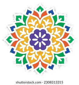 Colorful stencil mandala with abstract flower ornament