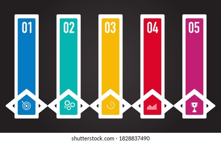 Colorful Step Inforgraphics With Arrows And Icons, 1 To 5 Vector