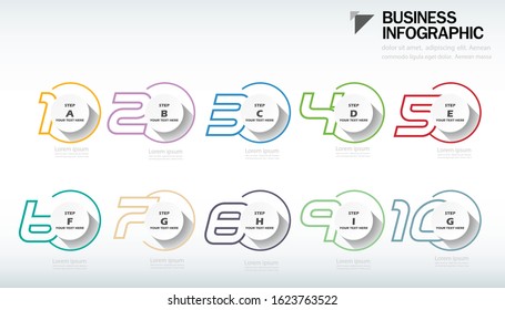  colorful  step  numbers 1-10 and graph - modern design idea and concept vector illustration business  infographic template.