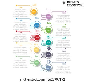  colorful  step  numbers 1-10,10%-100% and graph, modern design idea and concept vector illustration business  infographic template.
