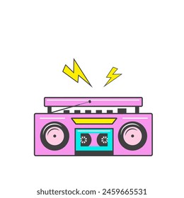 Colorful stereo recorder for listening music on tape cassette retro portable player.