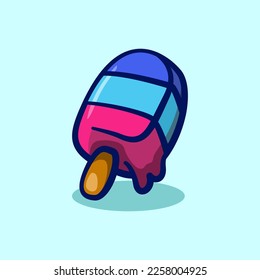 colorful stick ice cream cartoon illustration concept