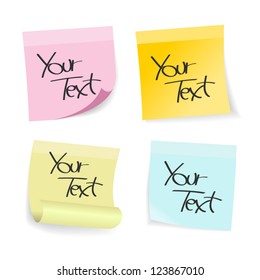 Colorful stick note set on white background, vector.