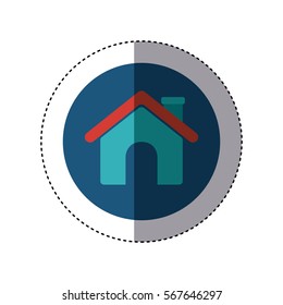 colorful sticker circular border with roof house and chimney
