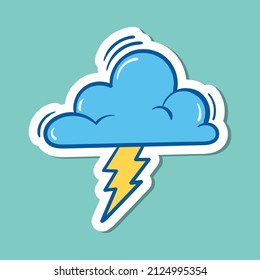 Colorful sticker cloud with lightning free vector
