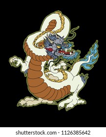 Colorful sticker dragon.Chinese dragon tattoo.
