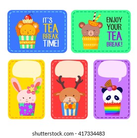 Colorful Sticker and Label with Cute Animal Muffin Set Frame