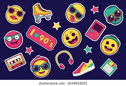 Colorful stickers in 90s style	