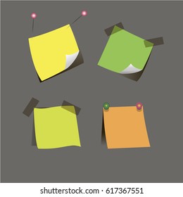 Colorful stickers with adhesive tape, buttons, and needles isolated on a gray background.