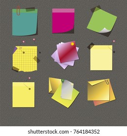 Colorful stickers with adhesive tape isolated on grey background.