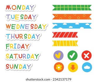 colorful stickers for daily planner, element, reminder, note, day, tape